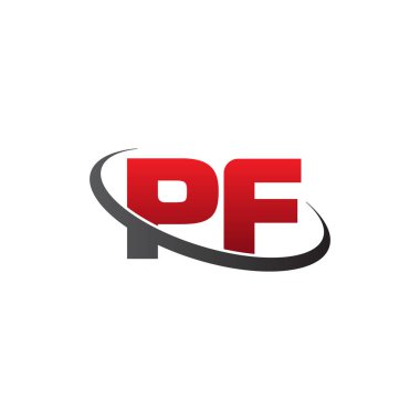 Initial letters PF, swoosh orbit ring logo, red gray black, vector template elements for business, company, creative industry
