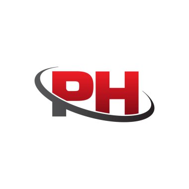 Initial letters PH, swoosh orbit ring logo, red gray black, vector template elements for business, company, creative industry