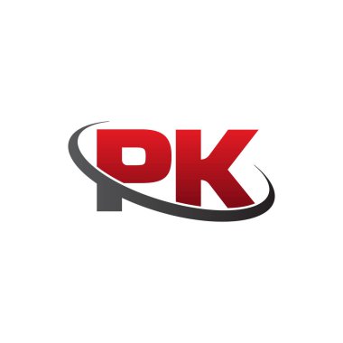 Initial letters PK, swoosh orbit ring logo, red gray black, vector template elements for business, company, creative industry