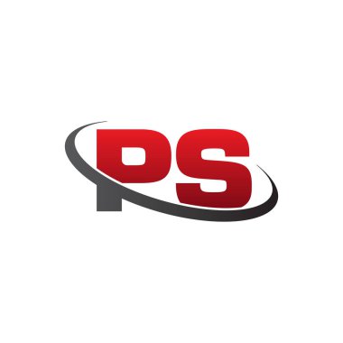 Initial letters PS, swoosh orbit ring logo, red gray black, vector template elements for business, company, creative industry