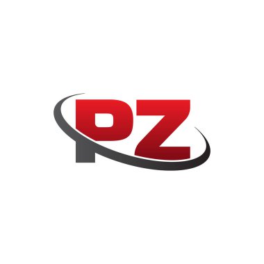 Initial letters PZ, swoosh orbit ring logo, red gray black, vector template elements for business, company, creative industry