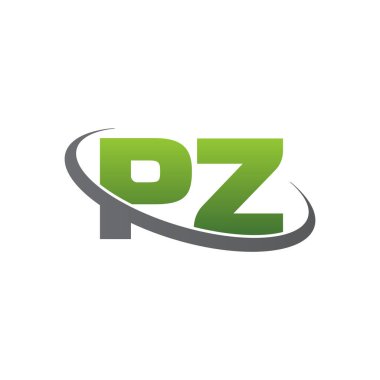 Initial letters PZ, swoosh orbit ring logo, green gray silver, vector template elements for business, company, creative industry