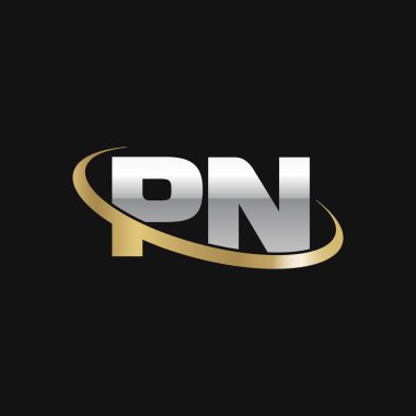 Initial letters PN, swoosh orbit ring logo, silver gold on black background, vector template elements for business, company, creative industry