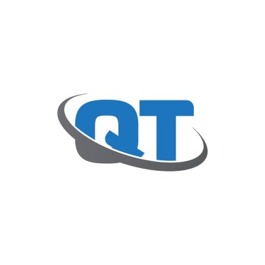Initial letters QT, swoosh orbit ring logo, blue gray, vector template elements for business, company, creative industry
