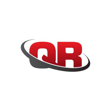 Initial letters QR, swoosh orbit ring logo, red gray black, vector template elements for business, company, creative industry