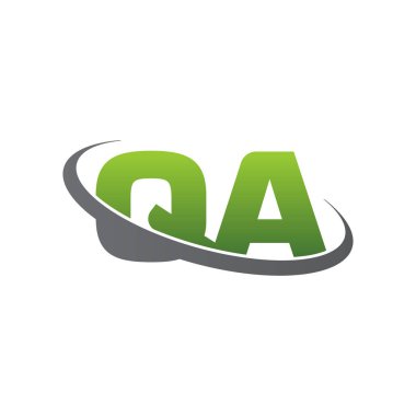 Initial letters QA, swoosh orbit ring logo, green gray silver, vector template elements for business, company, creative industry 