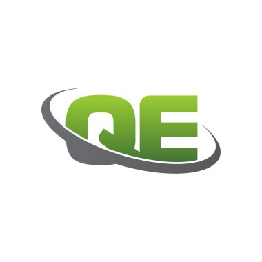 Initial letters QE, swoosh orbit ring logo, green gray silver, vector template elements for business, company, creative industry