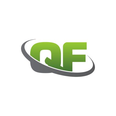 Initial letters QF, swoosh orbit ring logo, green gray silver, vector template elements for business, company, creative industry