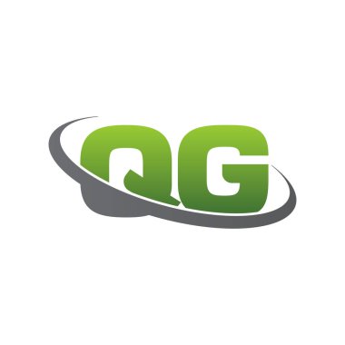 Initial letters QG, swoosh orbit ring logo, green gray silver, vector template elements for business, company, creative industry