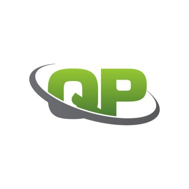 Initial letters QP, swoosh orbit ring logo, green gray silver, vector template elements for business, company, creative industry