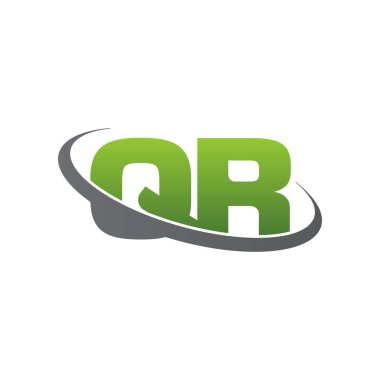 Initial letters QR, swoosh orbit ring logo, green gray silver, vector template elements for business, company, creative industry