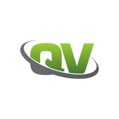 Initial letters QV, swoosh orbit ring logo, green gray silver, vector template elements for business, company, creative industry
