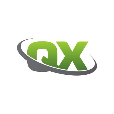Initial letters QX, swoosh orbit ring logo, green gray silver, vector template elements for business, company, creative industry