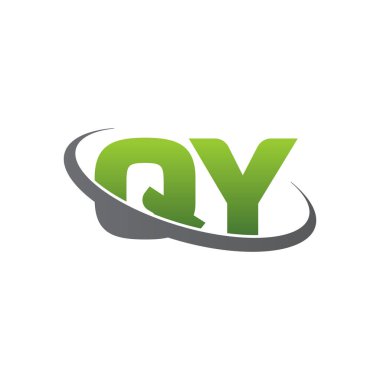 Initial letters QY, swoosh orbit ring logo, green gray silver, vector template elements for business, company, creative industry