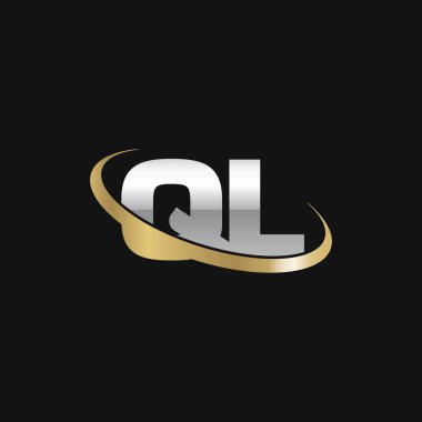 Initial letters QL, swoosh orbit ring logo, silver gold on black background, vector template elements for business, company, creative industry
