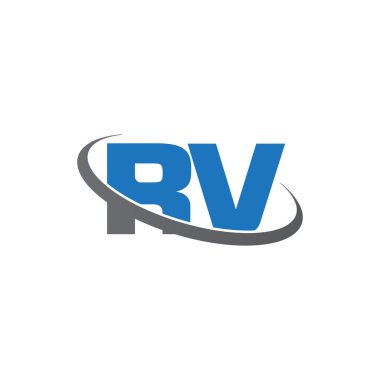 Initial letters RV, swoosh orbit ring logo, blue gray, vector template elements for business, company, creative industry