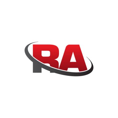 Initial letters RA, swoosh orbit ring logo, red gray black, vector template elements for business, company, creative industry