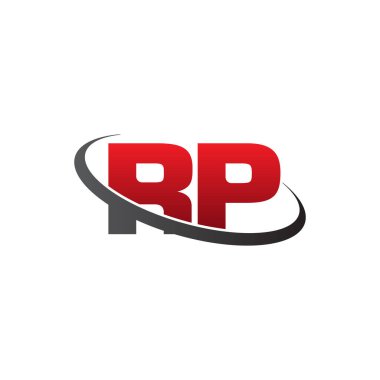 Initial letters RP, swoosh orbit ring logo, red gray black, vector template elements for business, company, creative industry