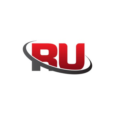 Initial letters RU, swoosh orbit ring logo, red gray black, vector template elements for business, company, creative industry