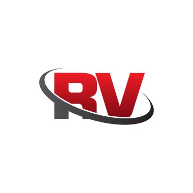 Initial letters RV, swoosh orbit ring logo, red gray black, vector template elements for business, company, creative industry