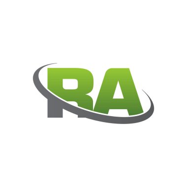 Initial letters RA, swoosh orbit ring logo, green gray silver, vector template elements for business, company, creative industry
