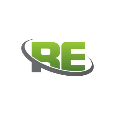 Initial letters RE, swoosh orbit ring logo, green gray silver, vector template elements for business, company, creative industry
