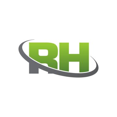 Initial letters RH, swoosh orbit ring logo, green gray silver, vector template elements for business, company, creative industry