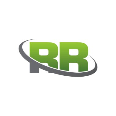 Initial letters RR, swoosh orbit ring logo, green gray silver, vector template elements for business, company, creative industry