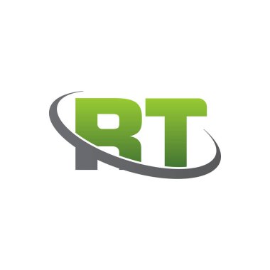 Initial letters RT, swoosh orbit ring logo, green gray silver, vector template elements for business, company, creative industry