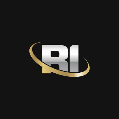 Initial letters RI, swoosh orbit ring logo, silver gold on black background, vector template elements for business, company, creative industry