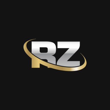 Initial letters RZ, swoosh orbit ring logo, silver gold on black background, vector template elements for business, company, creative industry