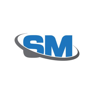 Initial letters SM, swoosh orbit ring logo, blue gray, vector template elements for business, company, creative industry