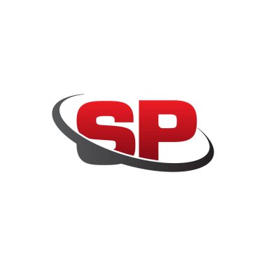 Initial letters SP, swoosh orbit ring logo, red gray black, vector template elements for business, company, creative industry