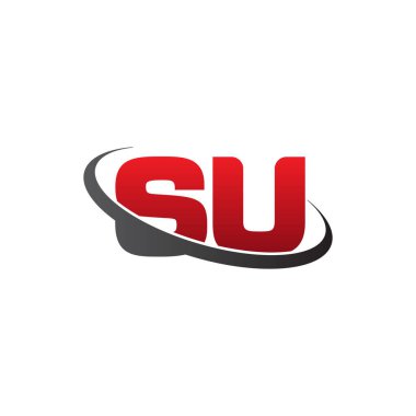 Initial letters SU, swoosh orbit ring logo, red gray black, vector template elements for business, company, creative industry