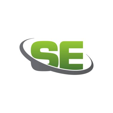 Initial letters SE, swoosh orbit ring logo, green gray silver, vector template elements for business, company, creative industry