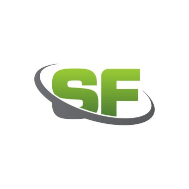 Initial letters SF, swoosh orbit ring logo, green gray silver, vector template elements for business, company, creative industry