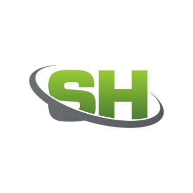Initial letters SH, swoosh orbit ring logo, green gray silver, vector template elements for business, company, creative industry