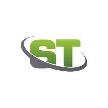 Initial letters ST, swoosh orbit ring logo, green gray silver, vector template elements for business, company, creative industry
