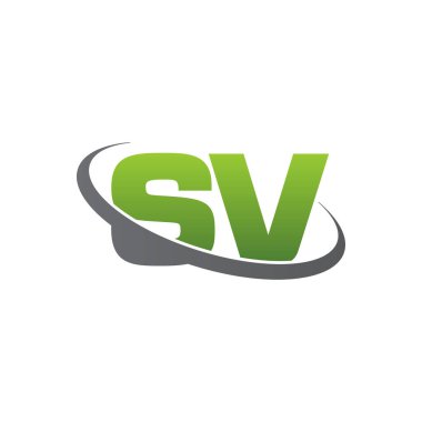 Initial letters SV, swoosh orbit ring logo, green gray silver, vector template elements for business, company, creative industry