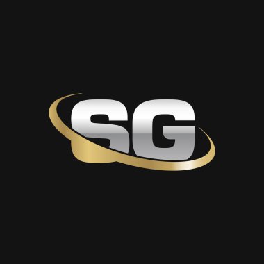 Initial letters SG, swoosh orbit ring logo, silver gold on black background, vector template elements for business, company, creative industry