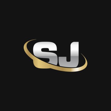 Initial letters SJ, swoosh orbit ring logo, silver gold on black background, vector template elements for business, company, creative industry