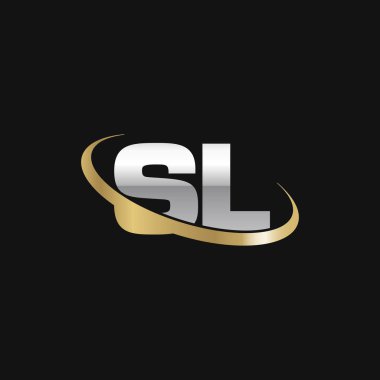 Initial letters SL, swoosh orbit ring logo, silver gold on black background, vector template elements for business, company, creative industry