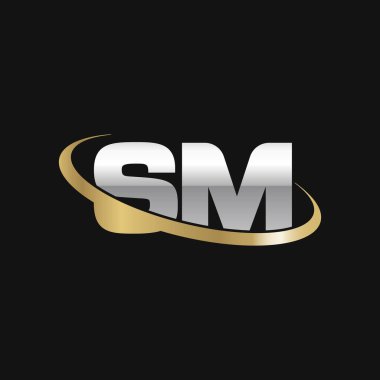 Initial letters SM, swoosh orbit ring logo, silver gold on black background, vector template elements for business, company, creative industry