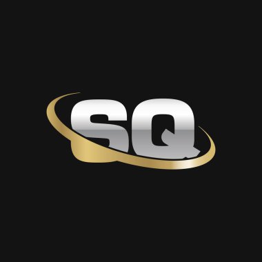 Initial letters SQ, swoosh orbit ring logo, silver gold on black background, vector template elements for business, company, creative industry