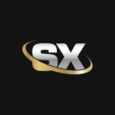 Initial letters SX, swoosh orbit ring logo, silver gold on black background, vector template elements for business, company, creative industry