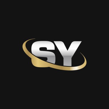 Initial letters SY, swoosh orbit ring logo, silver gold on black background, vector template elements for business, company, creative industry