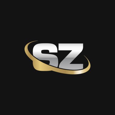 Initial letters SZ, swoosh orbit ring logo, silver gold on black background, vector template elements for business, company, creative industry