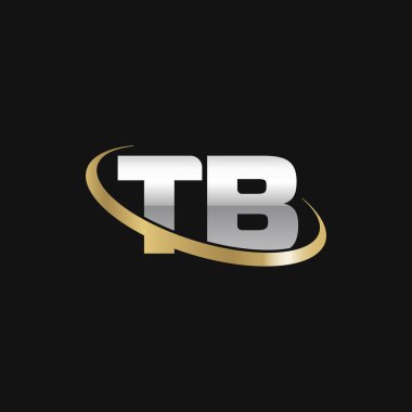 Initial letters TB, swoosh orbit ring logo, silver gold on black background, vector template elements for business, company, creative industry