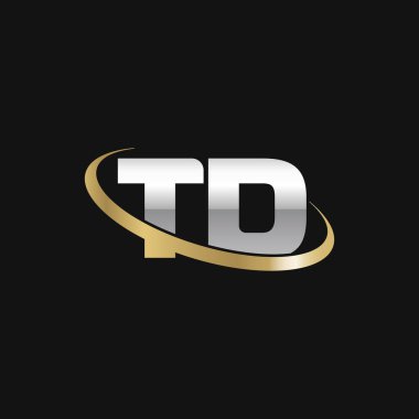 Initial letters TD, swoosh orbit ring logo, silver gold on black background, vector template elements for business, company, creative industry