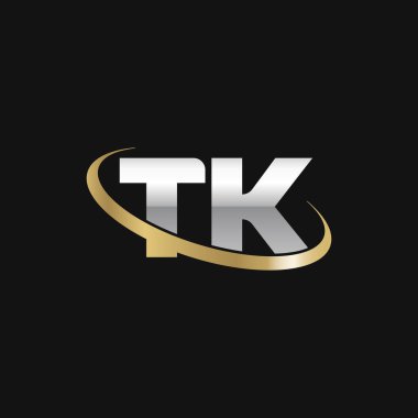 Initial letters TK, swoosh orbit ring logo, silver gold on black background, vector template elements for business, company, creative industry